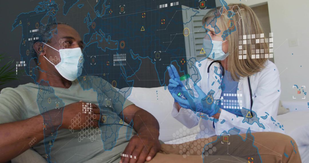 Doctor Administering Vaccine to Patient with Technological Data Overlay