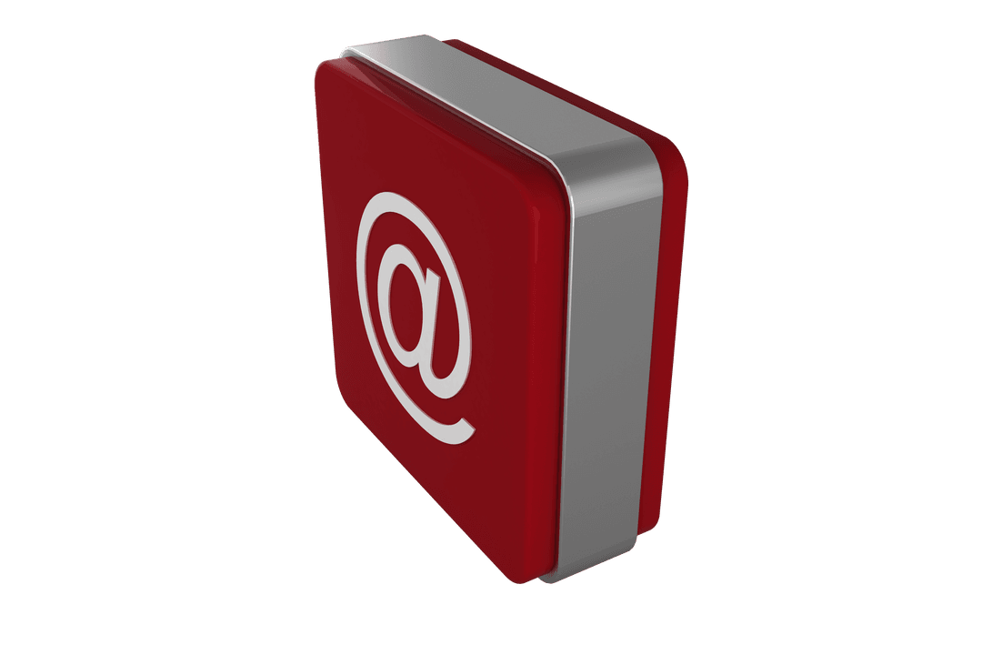 Red Cube with Mail Symbol on Transparent Background