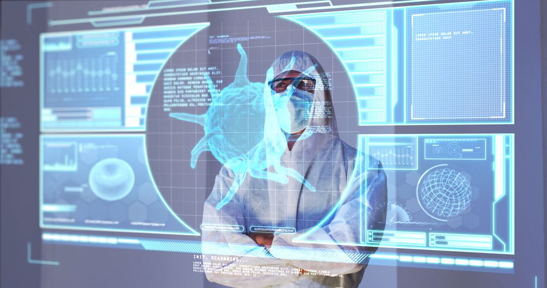 Scientist Analyzing COVID-19 Data on Digital Screen in Lab