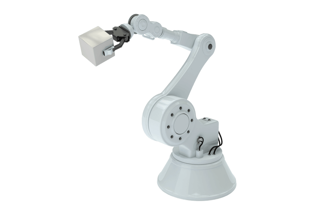 Transparent Robotic Arm with Brick on Isolated Background