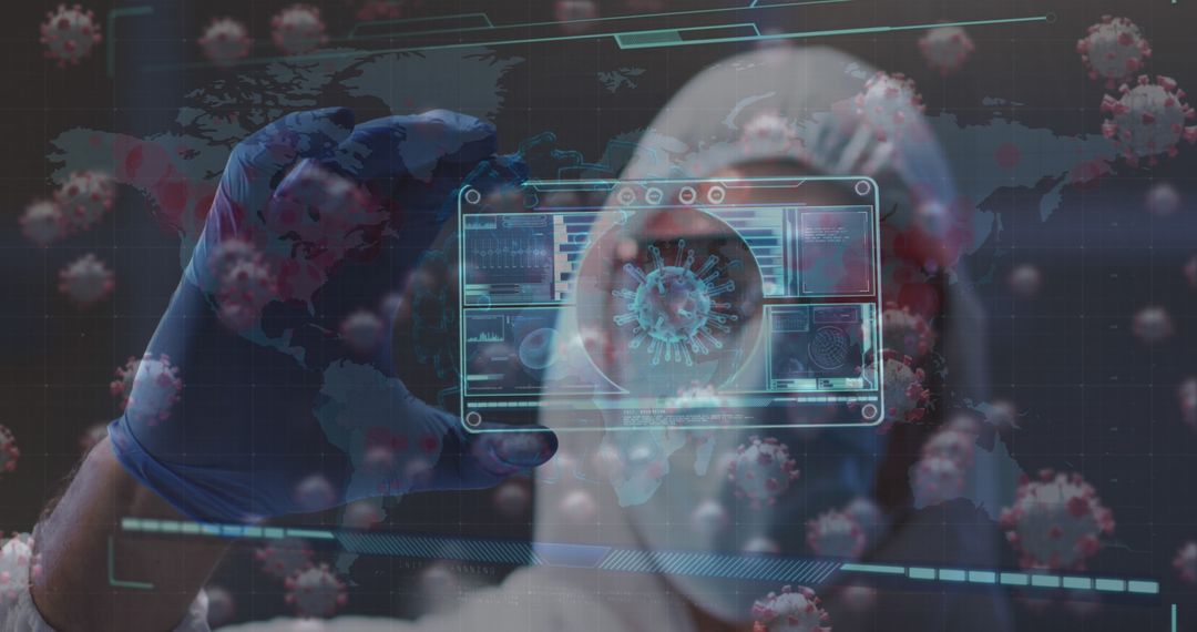 Scientist Analyzing COVID-19 Data with Futuristic Technology Overlay