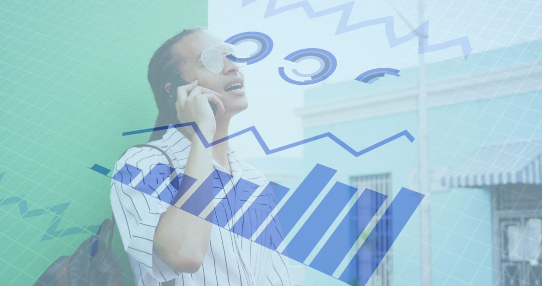 Businessman Communicating Amid Digital Graphics and Progress Displays