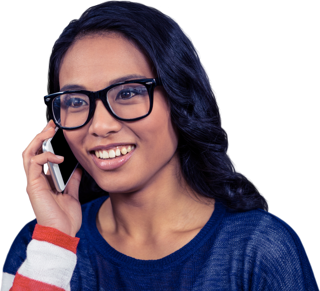 Young Asian Woman with Glasses Making a Transparent Phone Call - Download Free Stock Images Pikwizard.com