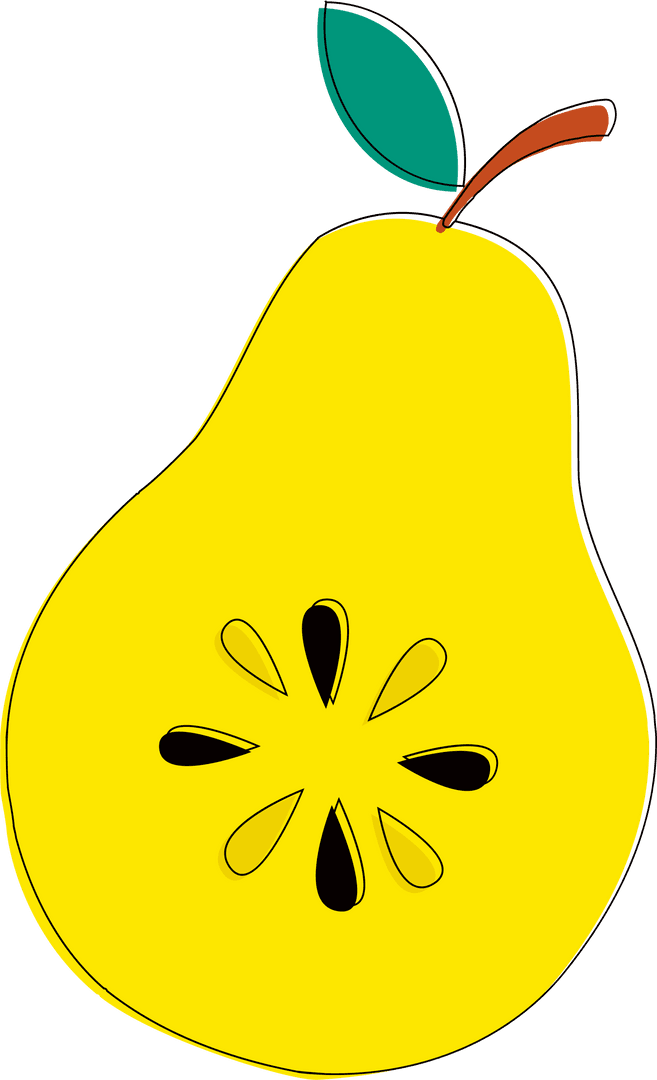 Minimalist Yellow Pear Illustration on Transparent Background