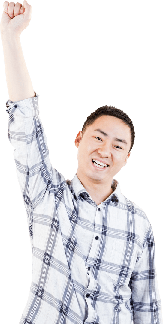 Transparent Image of Cheerful Man with Raised Hand