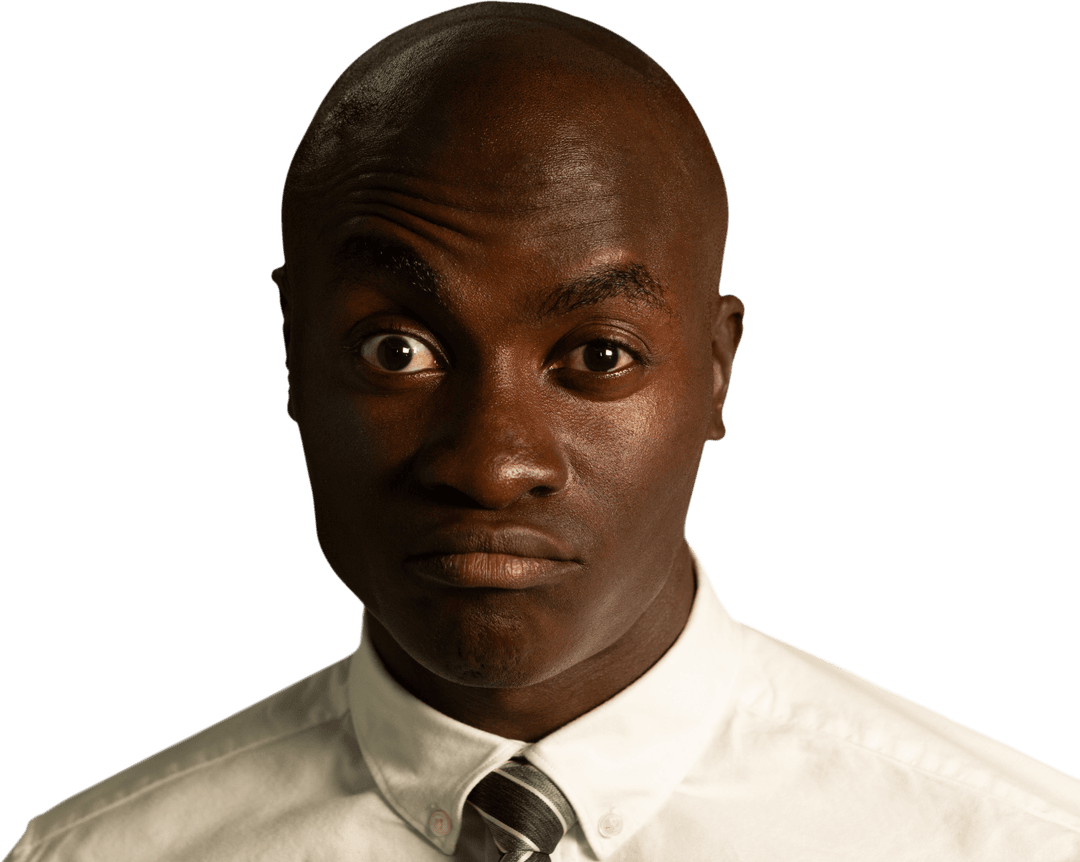 Man in Shirt and Tie Making Humorous Expression on Transparent Background