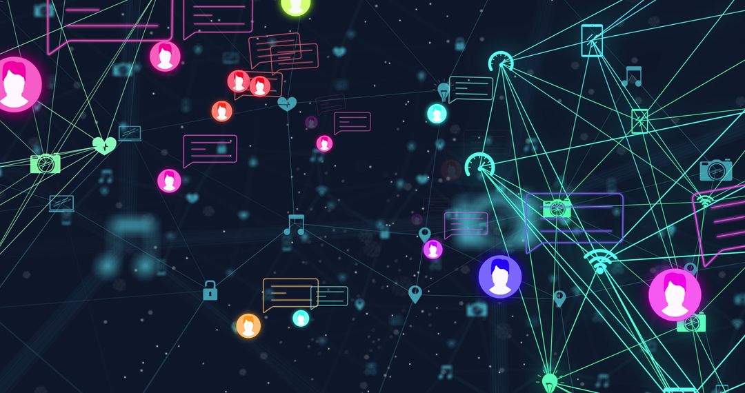 Abstract Digital Network with Emoji and Social Connections Design