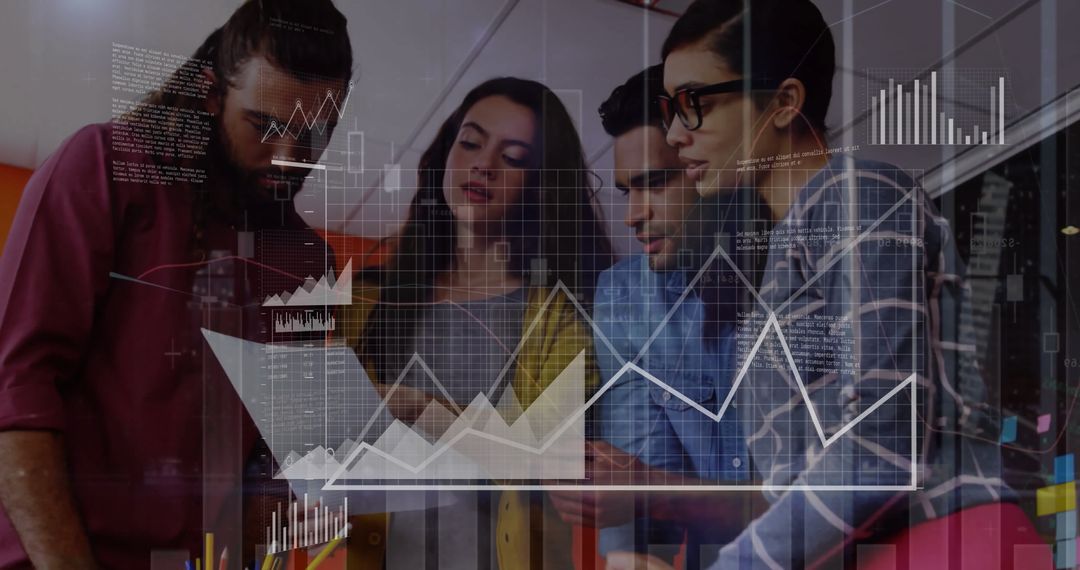 Diverse Team Collaborating with Financial Data Graphics
