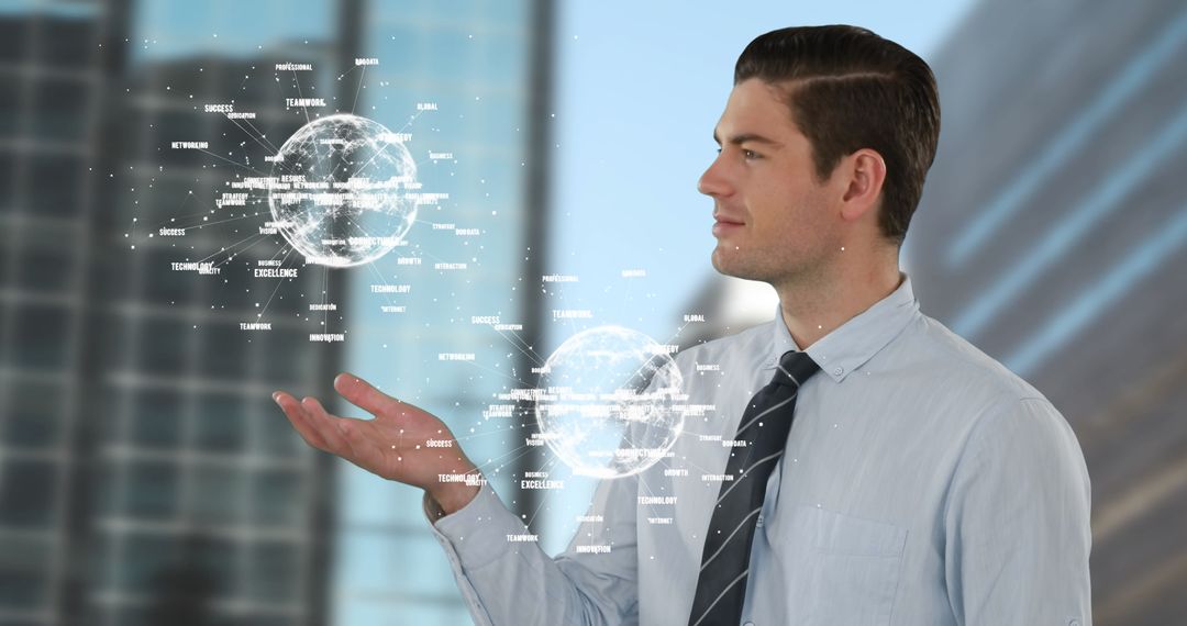 Businessman Interacting with Futuristic Hologram Technology