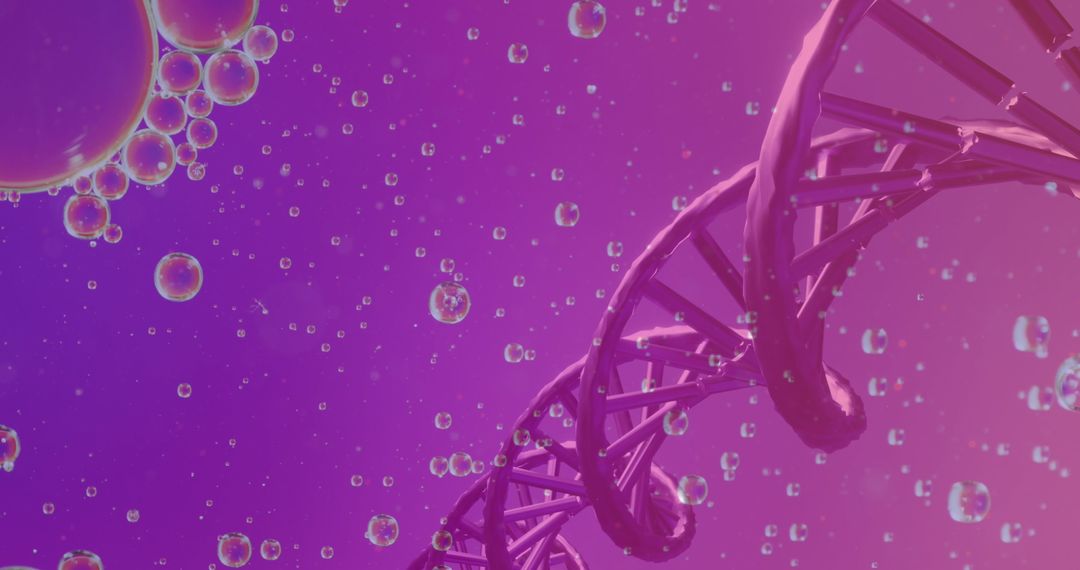 DNA Structure and Bubbles on Vibrant Purple Background