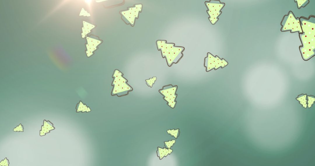 Falling Christmas Tree Icons on Green Background