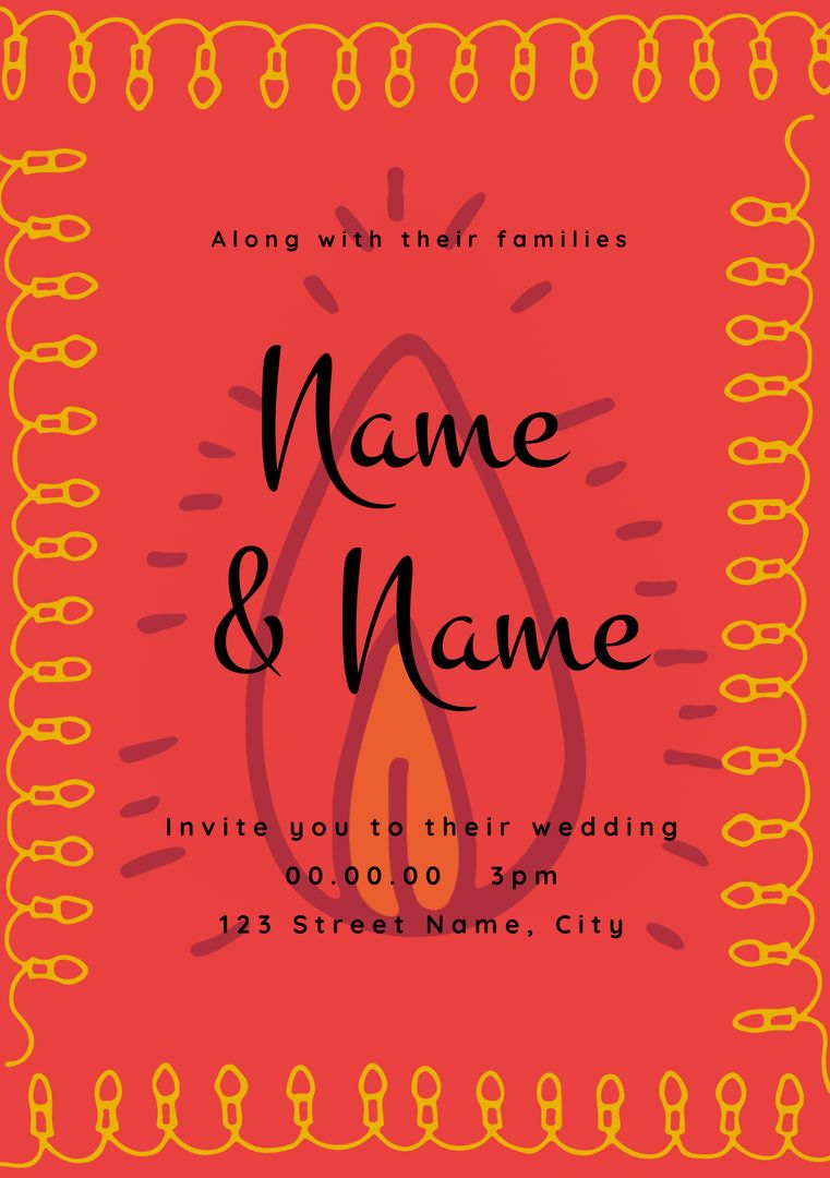 Fiery-Themed Wedding Invitation Template With Red and Yellow Design - Download Free Stock Templates Pikwizard.com