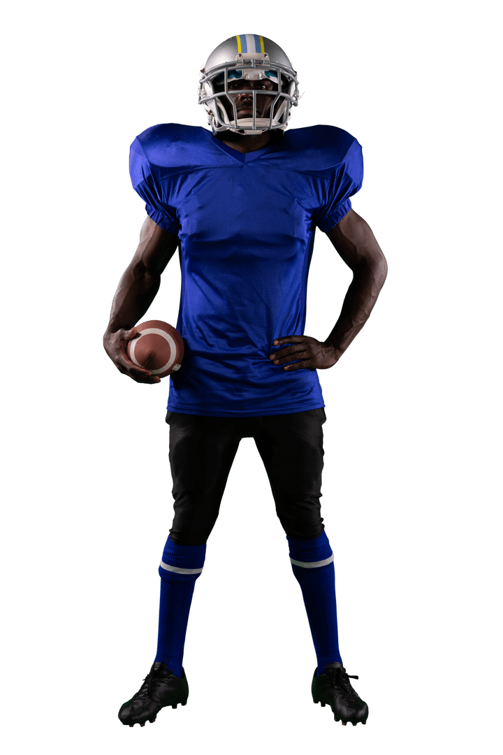 African American Football Player in Uniform on Transparent Background