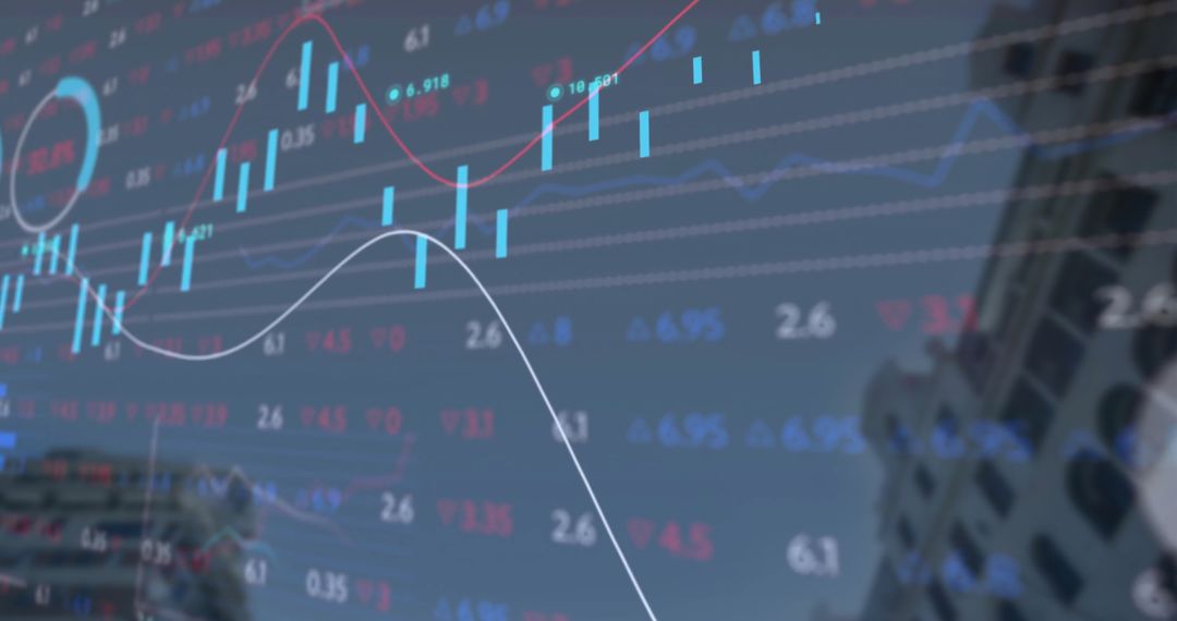 Financial Data Overlay on Urban Cityscape Reflecting Global Connections