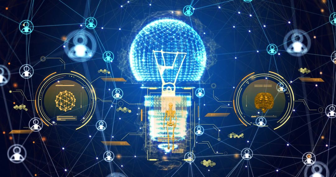 Digital Data Network with Light Bulb Representing AI Innovation