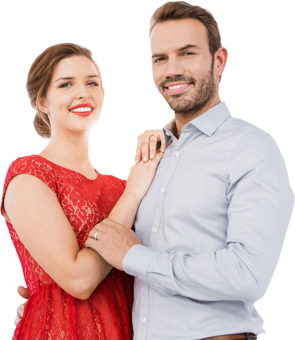 Happy Couple Transparent Background Embracing Smiling Together