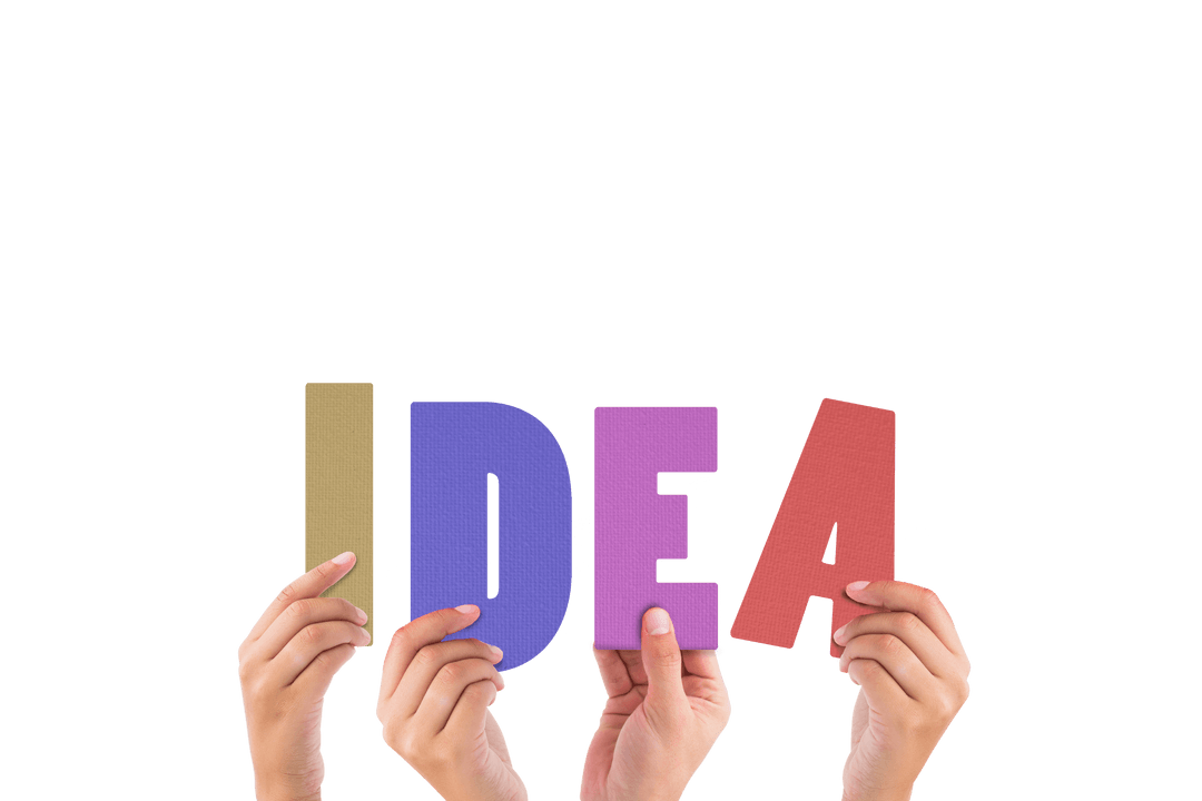 Hands Holding 'IDEA' Letters on Transparent Background