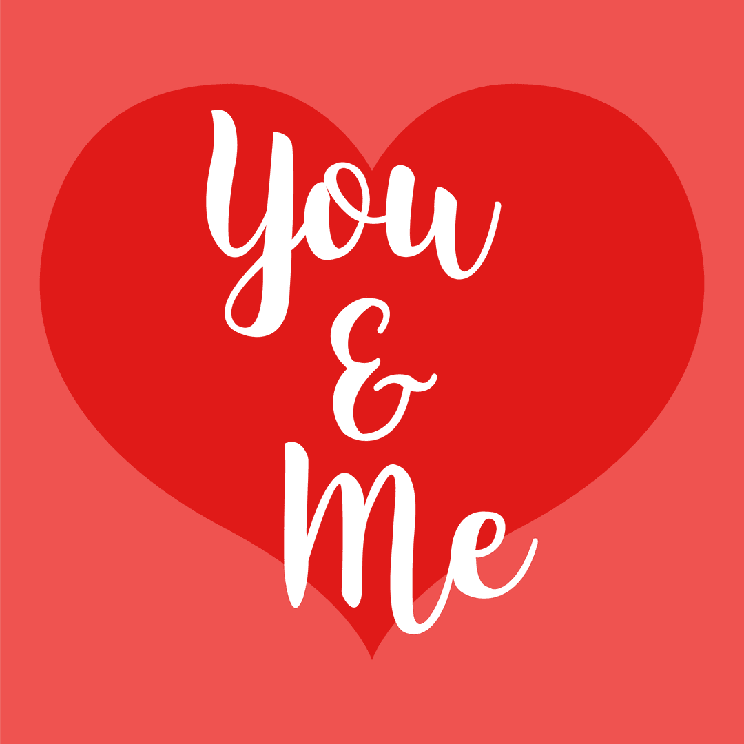 Romantic You and Me Text on Red Heart Design Transparent