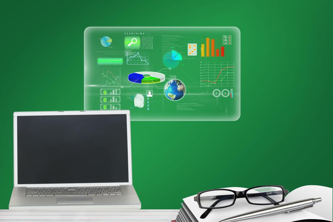 Laptop with interface in green background - Free Images, Stock Photos and Pictures on Pikwizard.com