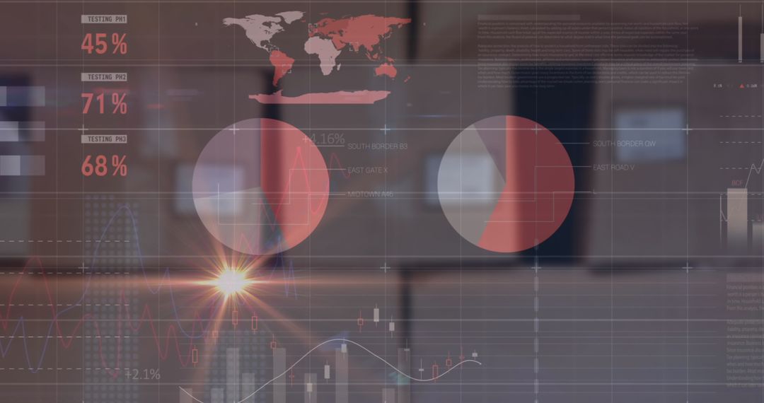 Corporate Office with Semi-Transparent Data Dashboard