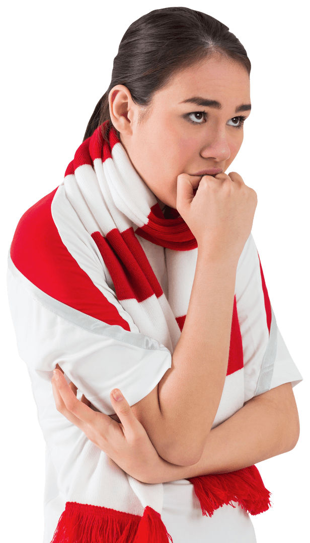 Nervous Football Fan Anticipating Game Outcome Transparent