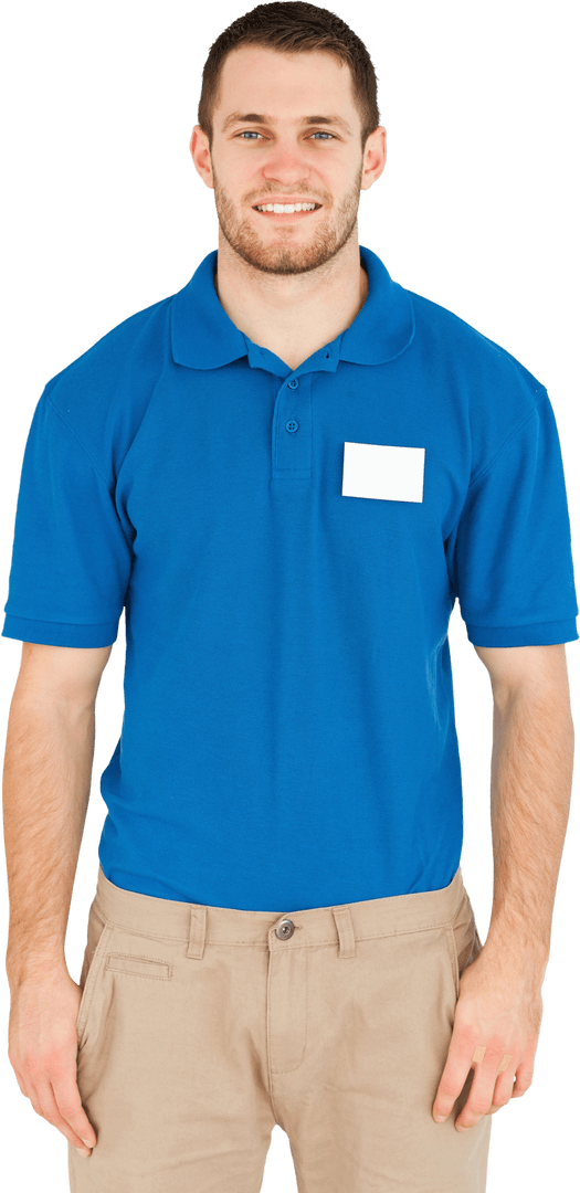 Happy Male Worker with ID Card on Transparent Background