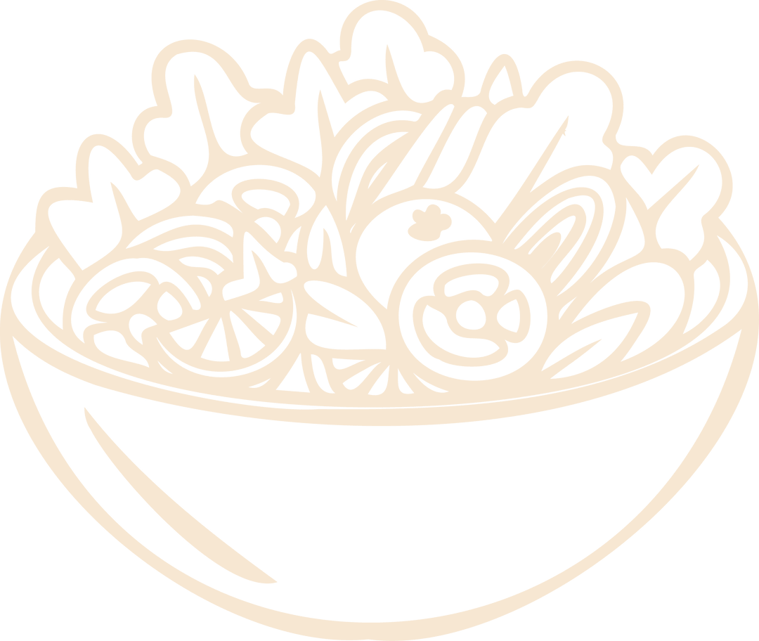 Line Art of Salad Bowl with Vegetables on Transparent Background