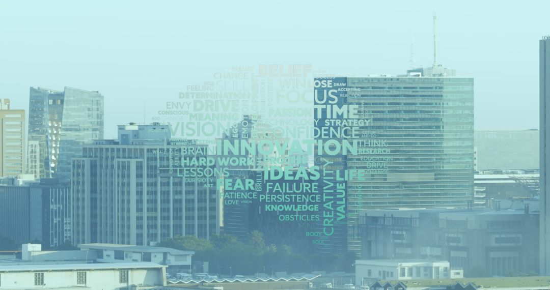 Innovative Word Cloud Overlay on Urban Skyline
