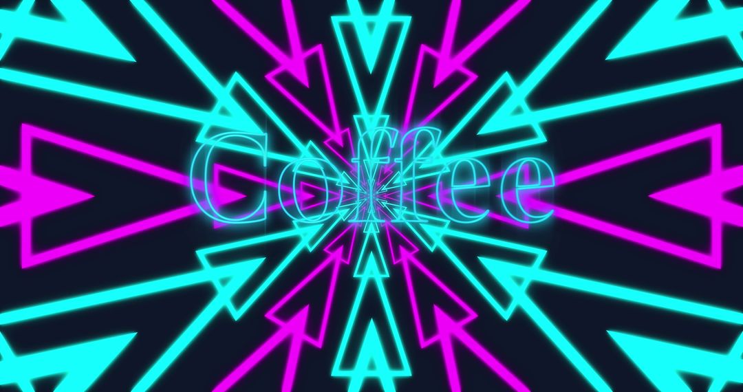 Neon Coffee Text with Glowing Arrows Digital Art