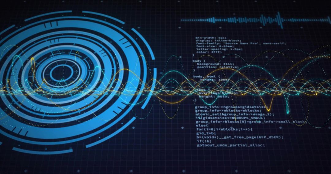 Futuristic Digital Interface with Scanning Graphic and Code Text