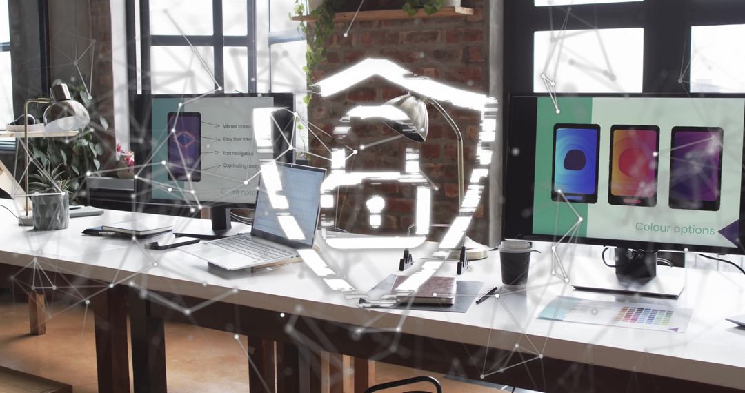 Digital Security Overlay on Modern Office Workspace