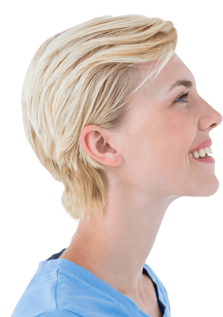 Profile of Woman Smiling Joyfully Isolated on Transparent Background