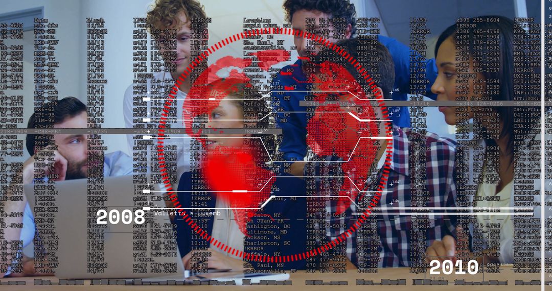 Team Collaborating on Global Data Networks in Office