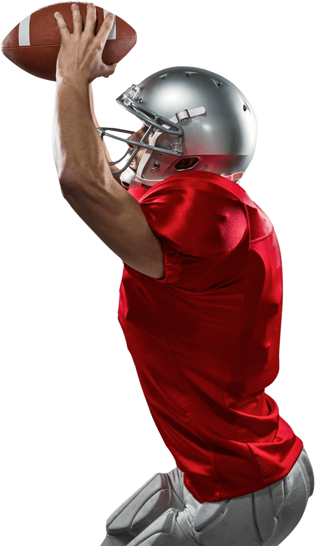 Transparent Football Player in Red Jersey Overhead Hold