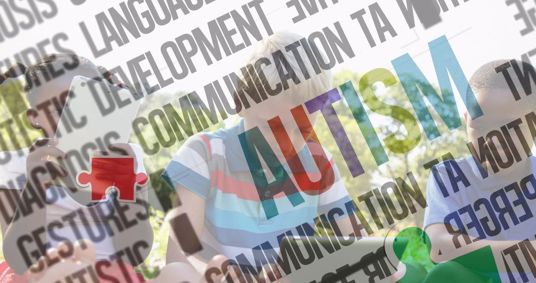 Kids Using Tablets with Autism and Puzzle Concept