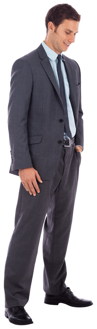 Transparent Businessman Standing with Hand in Pocket Smiling Confidently