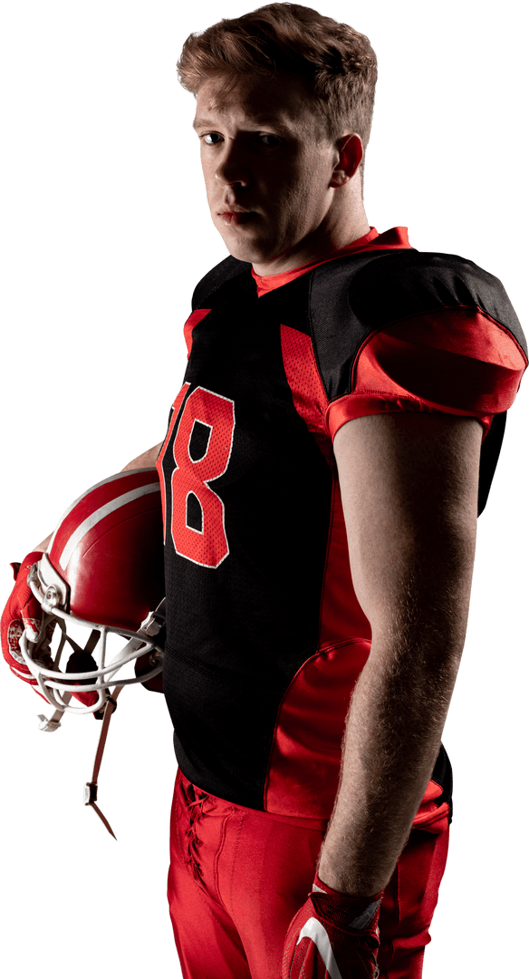 Caucasian Football Player Wearing Full Uniform on Transparent Background