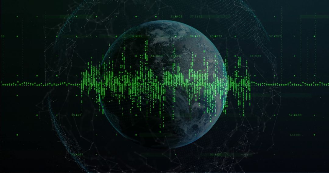 3D Earth Globe with Green Waveform in Futuristic Cyberspace