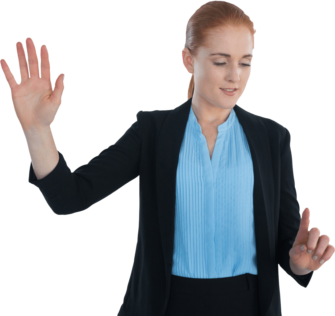 Confident Businesswoman Interacting with Transparent Virtual Interface