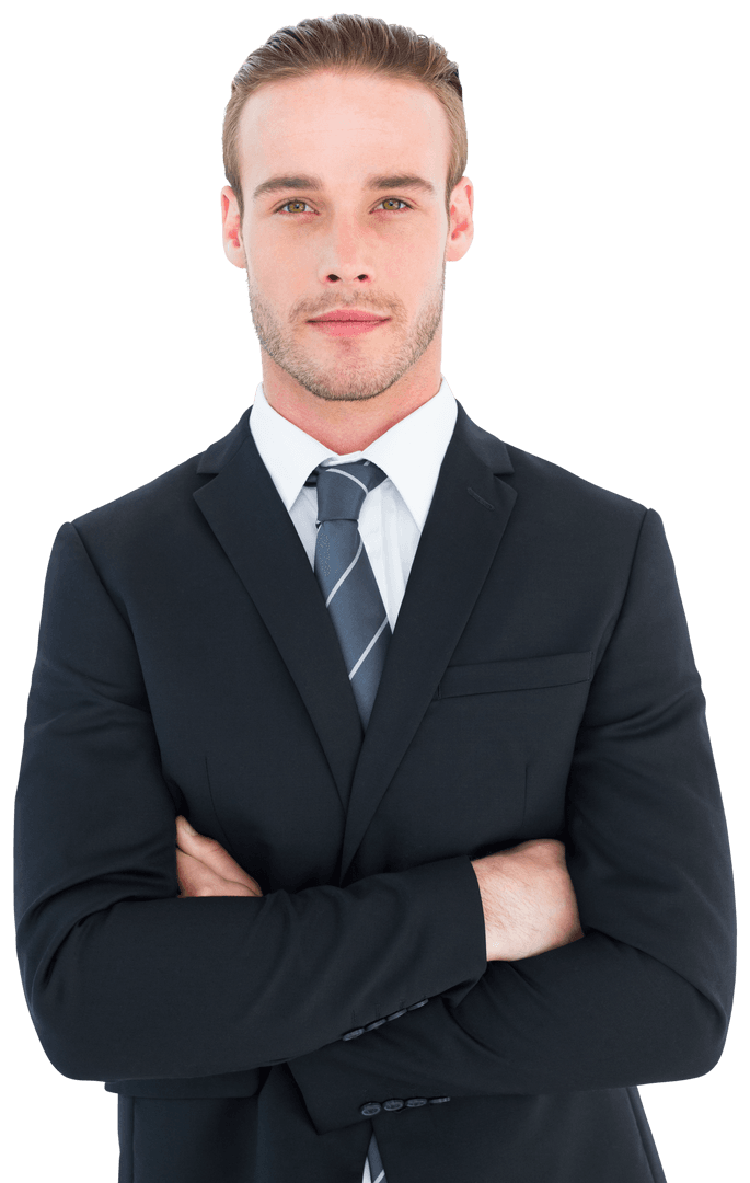 Portrait of Confident Businessman with Serious Expression on Transparent Background