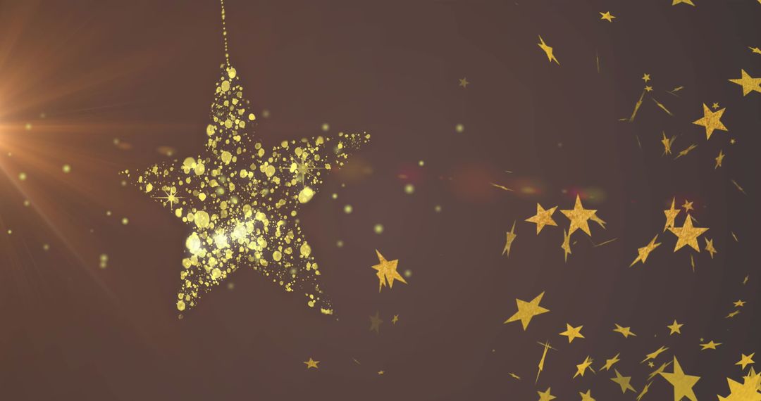 Golden Christmas Star with Glowing Particles on Dark Background