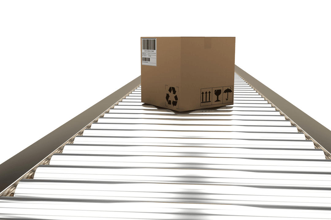 Cardboard Box on Transparent Conveyor Belt