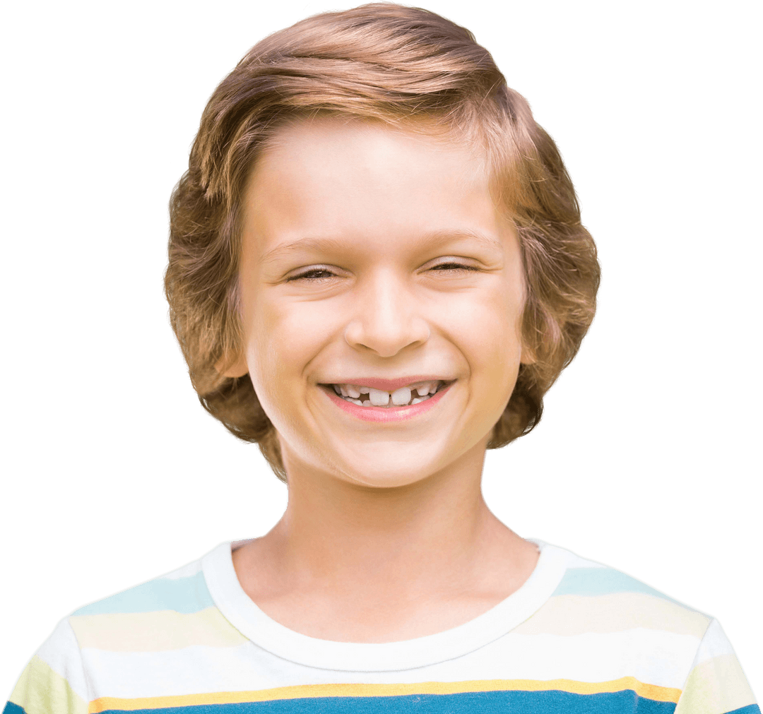 Transparent Background Smiling Boy in Striped Shirt