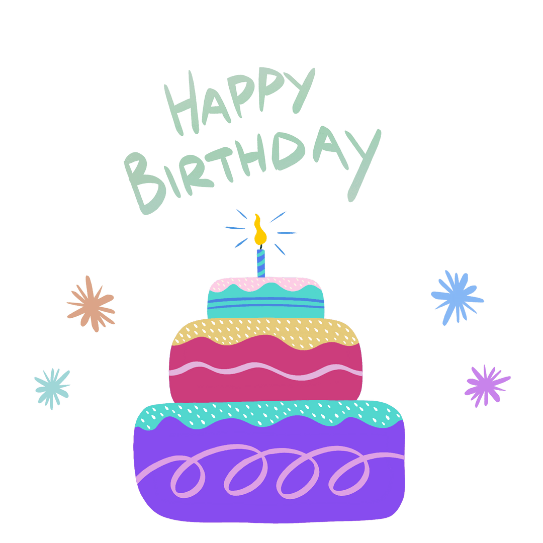 Transparent Three-Tier Birthday Cake Illustration with Lit Candle