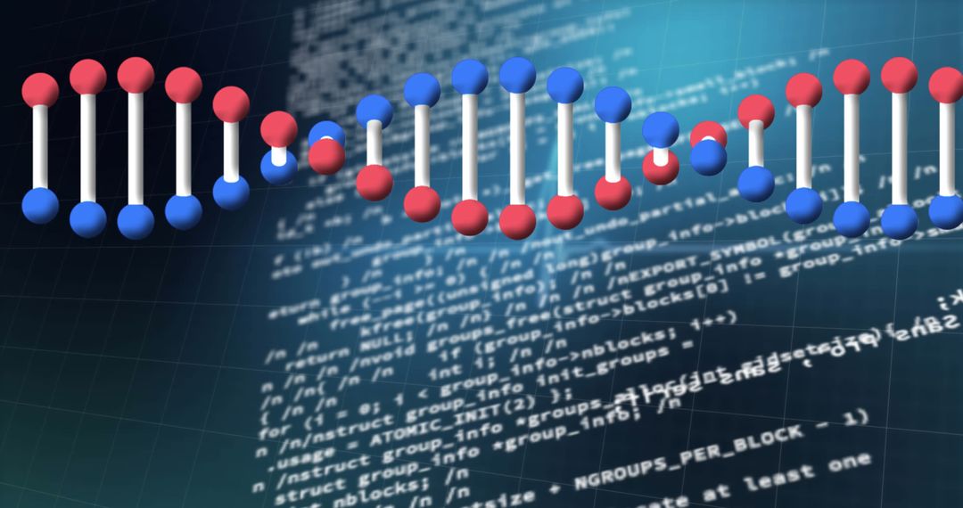 3D DNA Strand Amidst Digital Code Illustrating Science and Technology