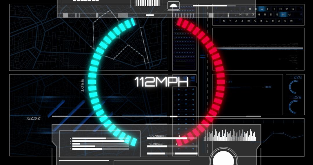 Futuristic Digital Dashboard with Speed Display and Data Visualization