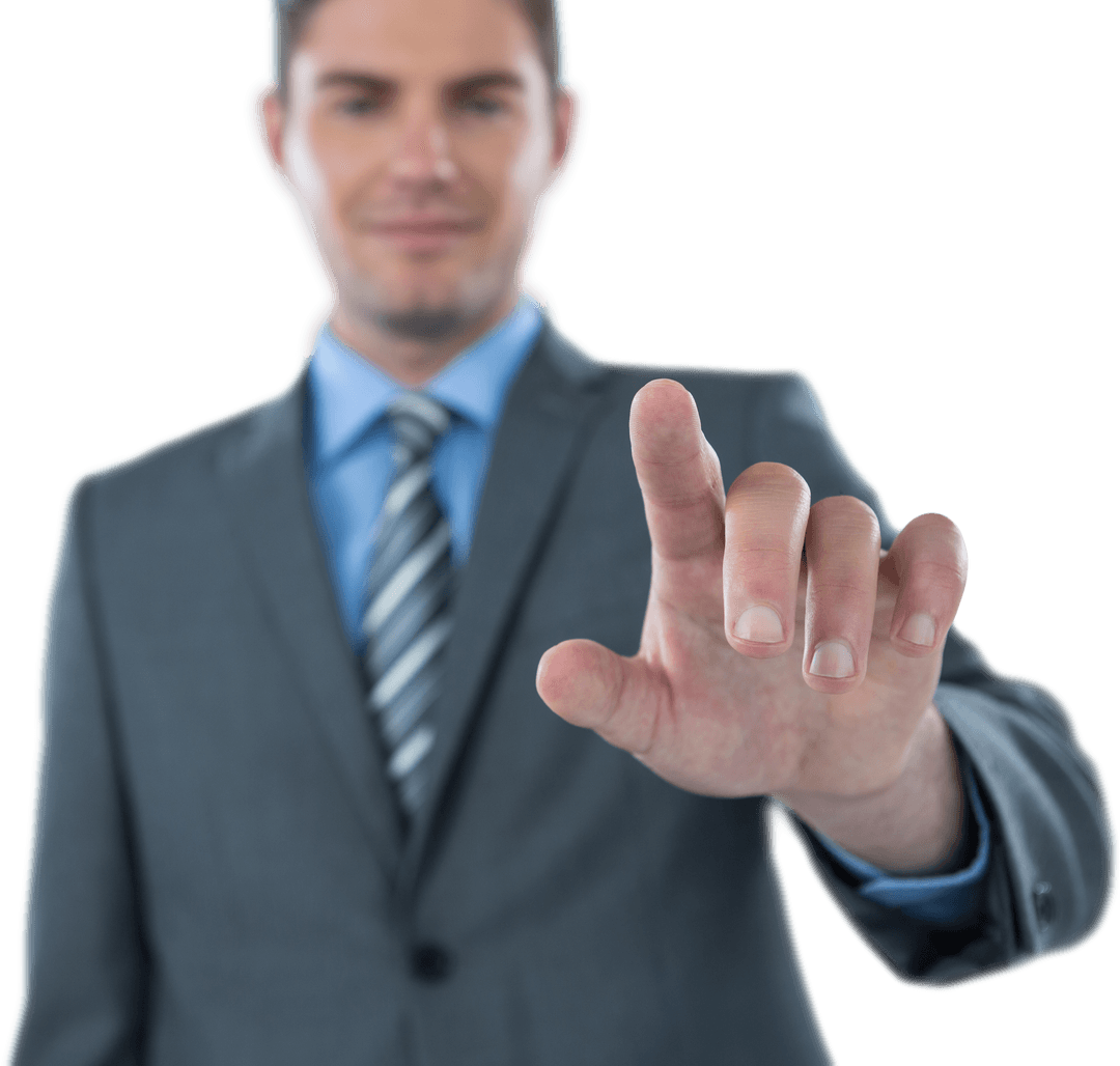 Businessman Interacting with Transparent Screen in Suit