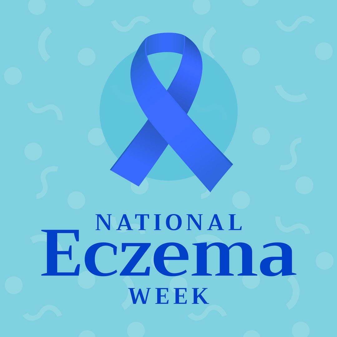 Blue Awareness Ribbon for National Eczema Week on Blue Background