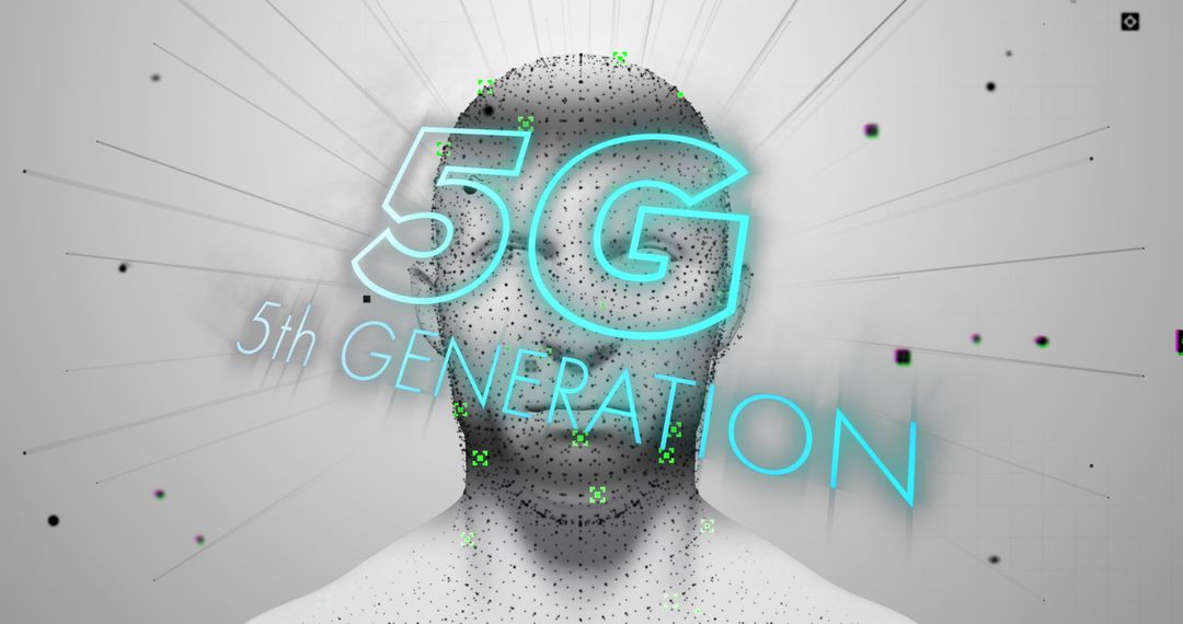 Digital Interface with Flickering 5G Technology Text Over Human Silhouette