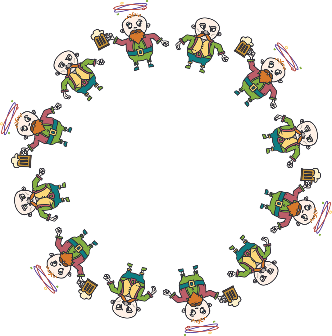 Transparent Circle of Leprechauns with Beers on Transparent Background